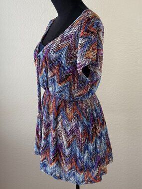 Halo Boho Multicolor Lightweight Blouse Medium Resort Style Built In Tank